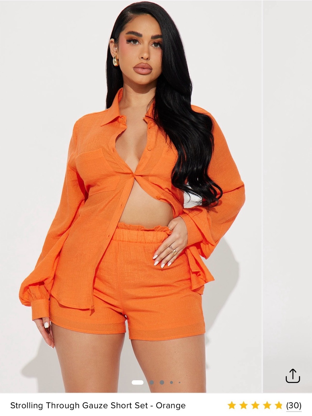 Fashion Nova Strolling Through Gauze Short Set- Orange